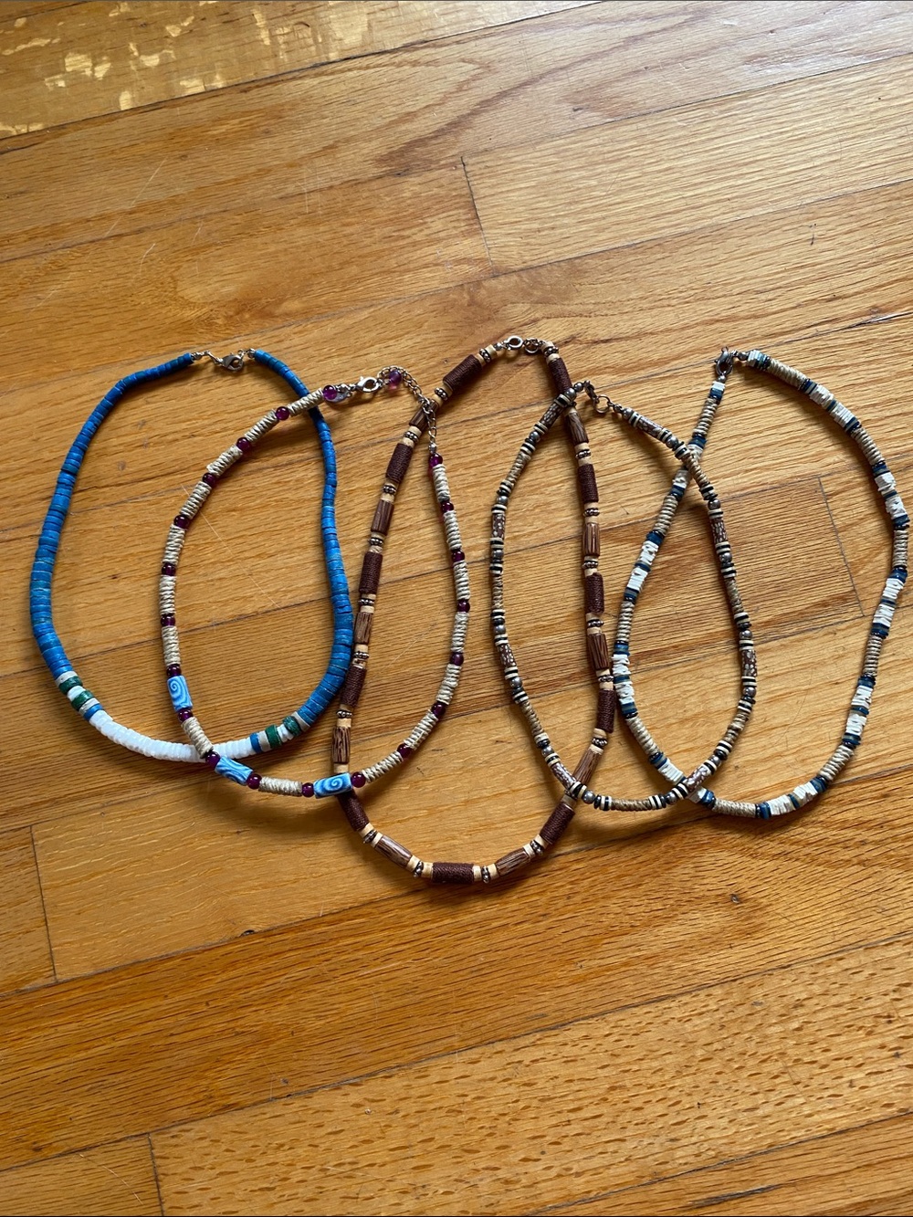 Bohemian Boho Shell/Wooden, Multicolor & Brown Surfer Bead Necklaces - set of 5